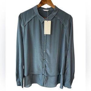 NWT Poetry 100% Silk Double Layered Button Up Blouse Size 14